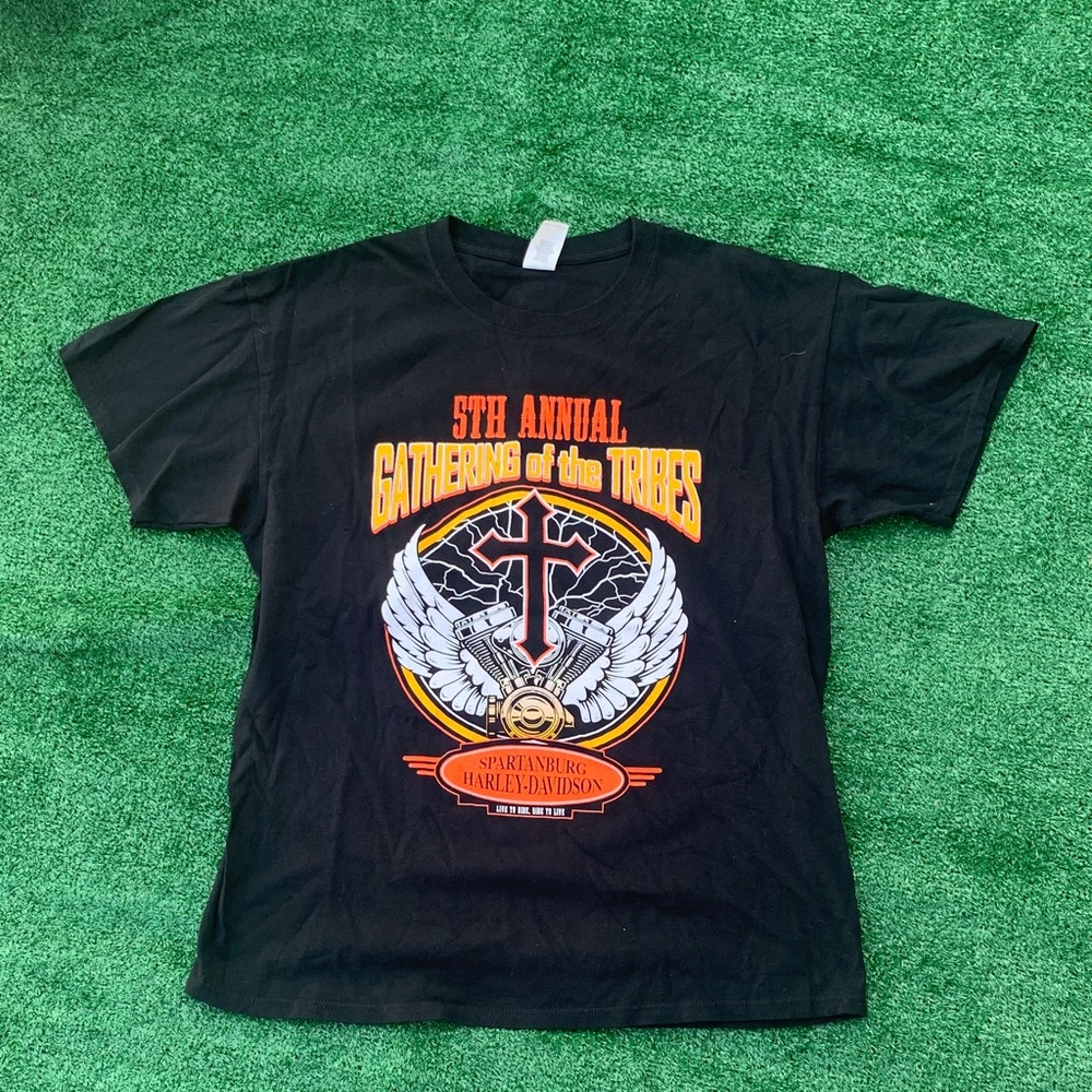 Harley-Davidson Black Short Sleeve Tee with Orange & White Graphic